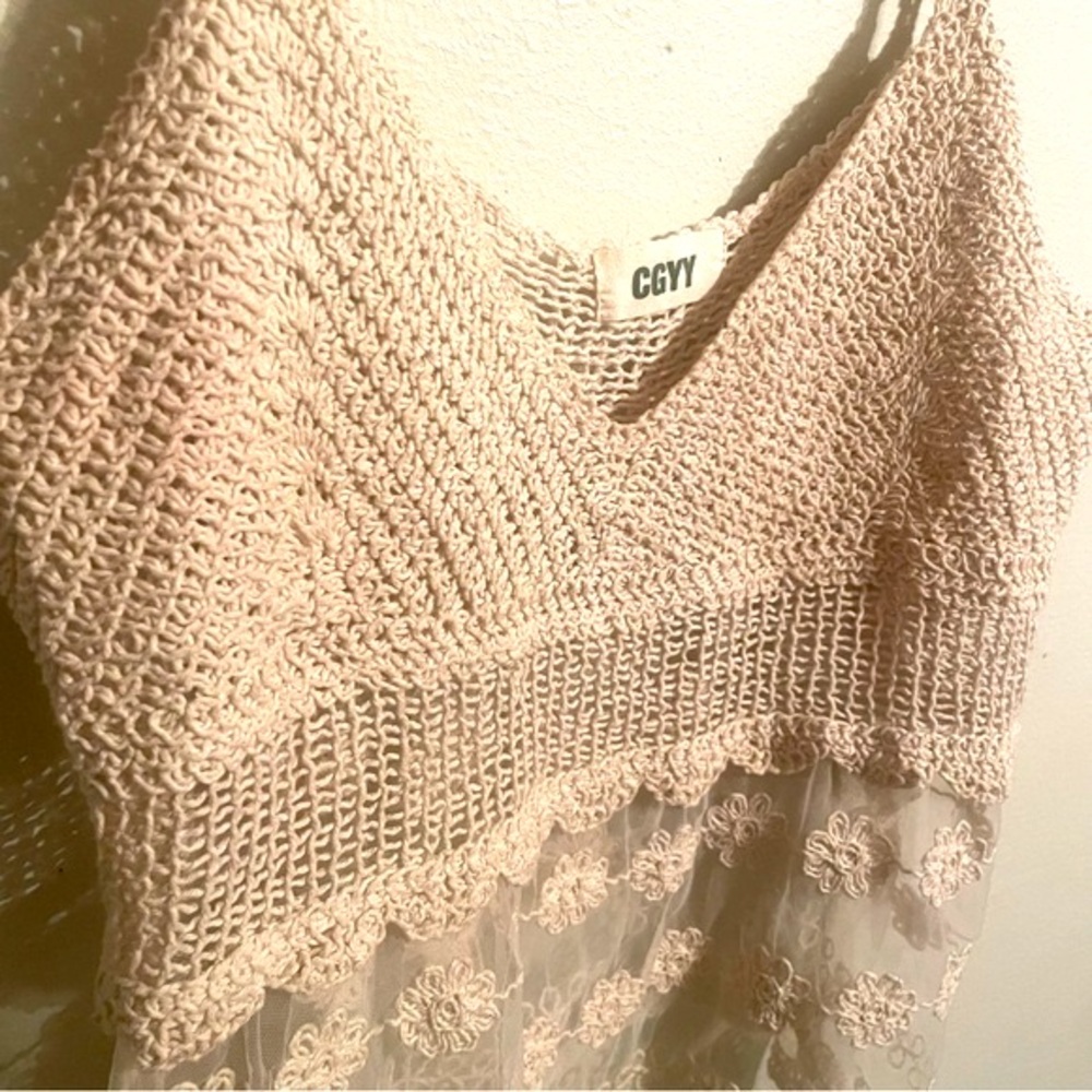 Festi Wear | Bohemian Ivory Crochet & Sheer Tank | Size M